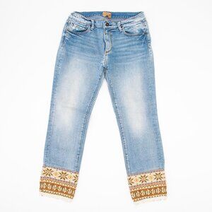 Driftwood Colette Straight Cropped Jeans Woven Trim Cuff Size 27